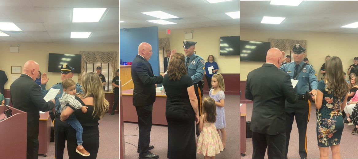 TC Member Mike Marsh Swears in Sgt. Casamassima, Cpl. Fennimore, Cpl. Davey