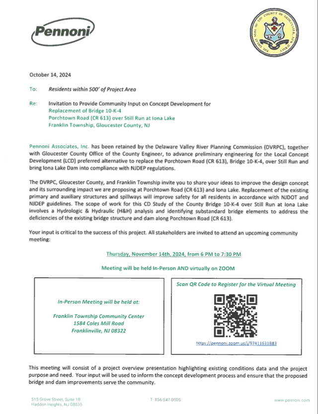 Porchtown Road Bridge Meeting Letter