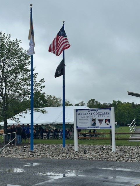Malaga Park Dedication - Gonzalez Park Sign and Flag