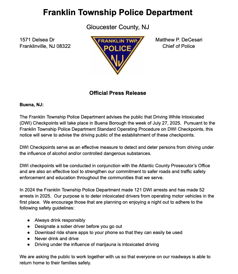 DWI Checkpoint Flier Buena