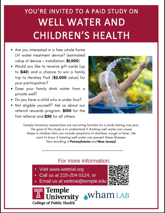 Temple Paid Study on Children's Health and Well Water Flier